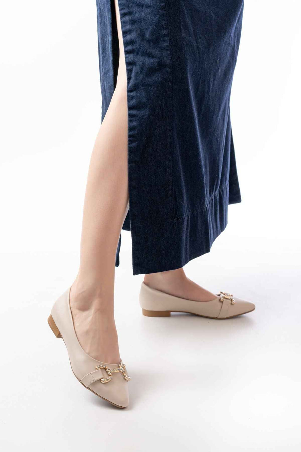 Ayakkabı Aşkı Inf-133 Ten Taşlı Tokalı Günlük Kadın  Babet