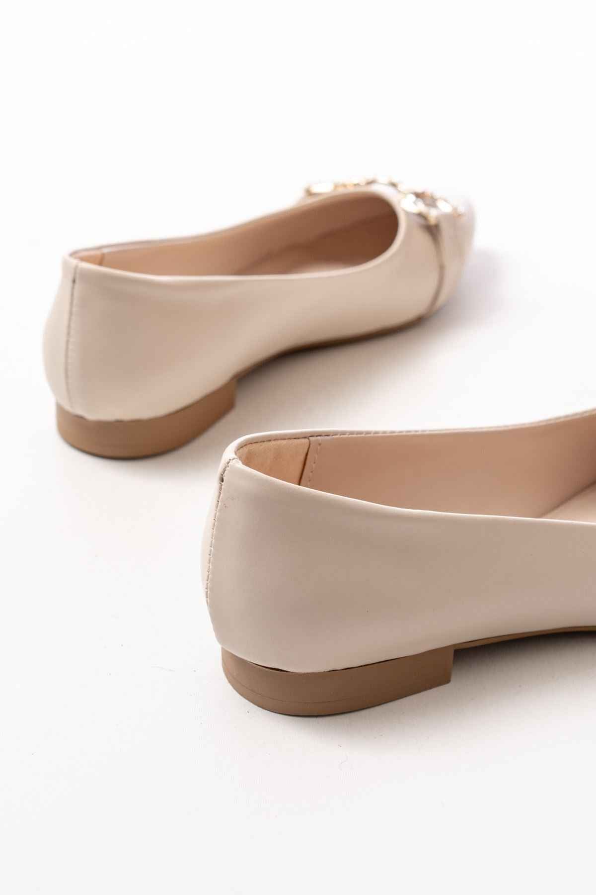 Ayakkabı Aşkı Inf-133 Ten Taşlı Tokalı Günlük Kadın  Babet