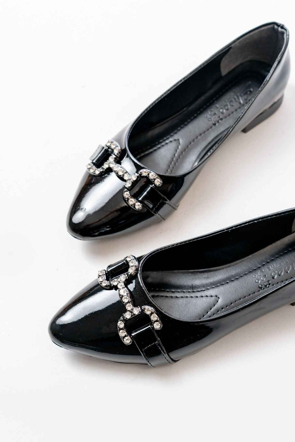 Ayakkabı Aşkı Inf-133 Siyah Rugan Taşlı Tokalı Günlük Kadın Babet