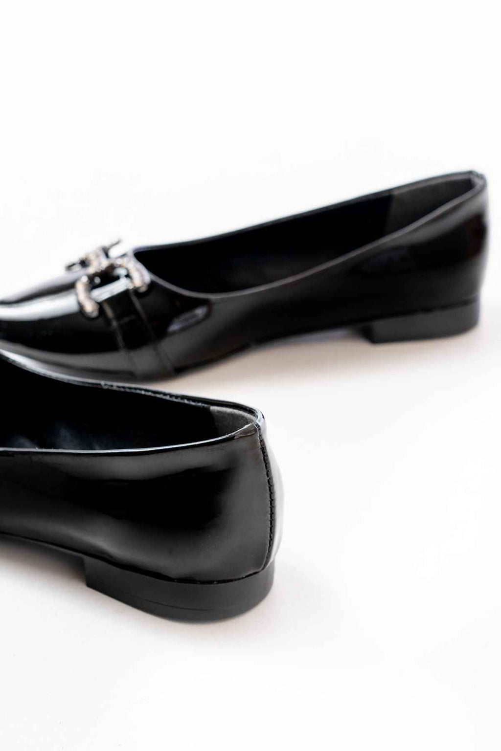 Ayakkabı Aşkı Inf-133 Siyah Rugan Taşlı Tokalı Günlük Kadın Babet