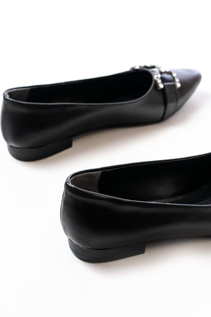 Ayakkabı Aşkı İNF-133 Siyah Taşlı Tokalı Günlük Kadın Babet