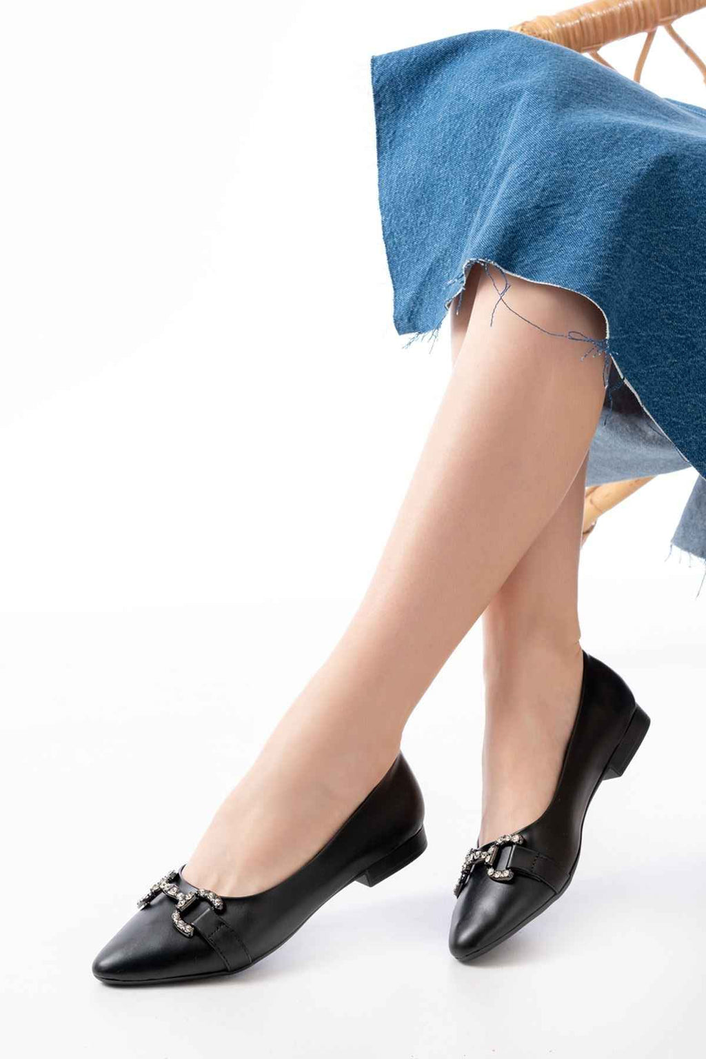 Ayakkabı Aşkı Inf-133 Siyah Taşlı Tokalı Günlük Kadın Babet