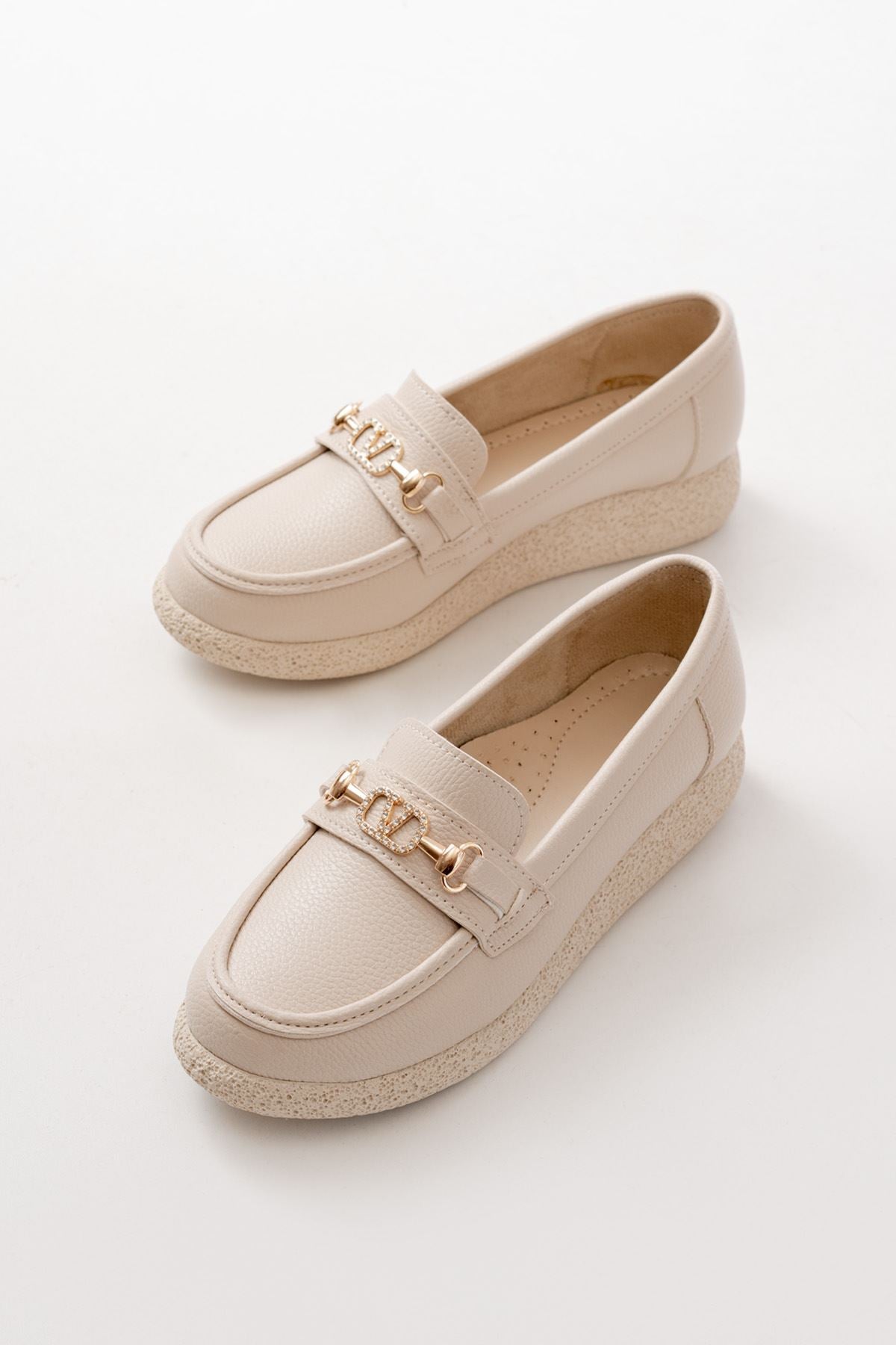 Ayakkabı Aşkı İNF-15-01 Bej Taş Aksesuarlı Günlük Kadın Ayakkabı - Ayakkabı Aşkı