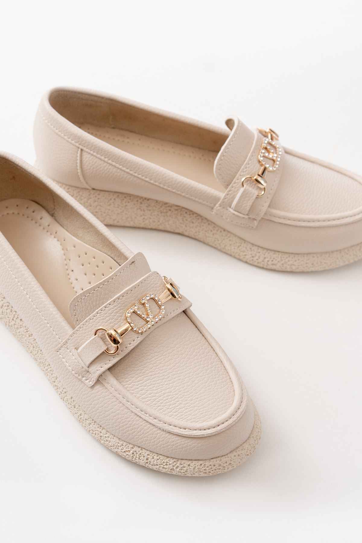 Ayakkabı Aşkı Inf-150-01 Bej Taş Aksesuarlı Günlük Kadın Ayakkabı