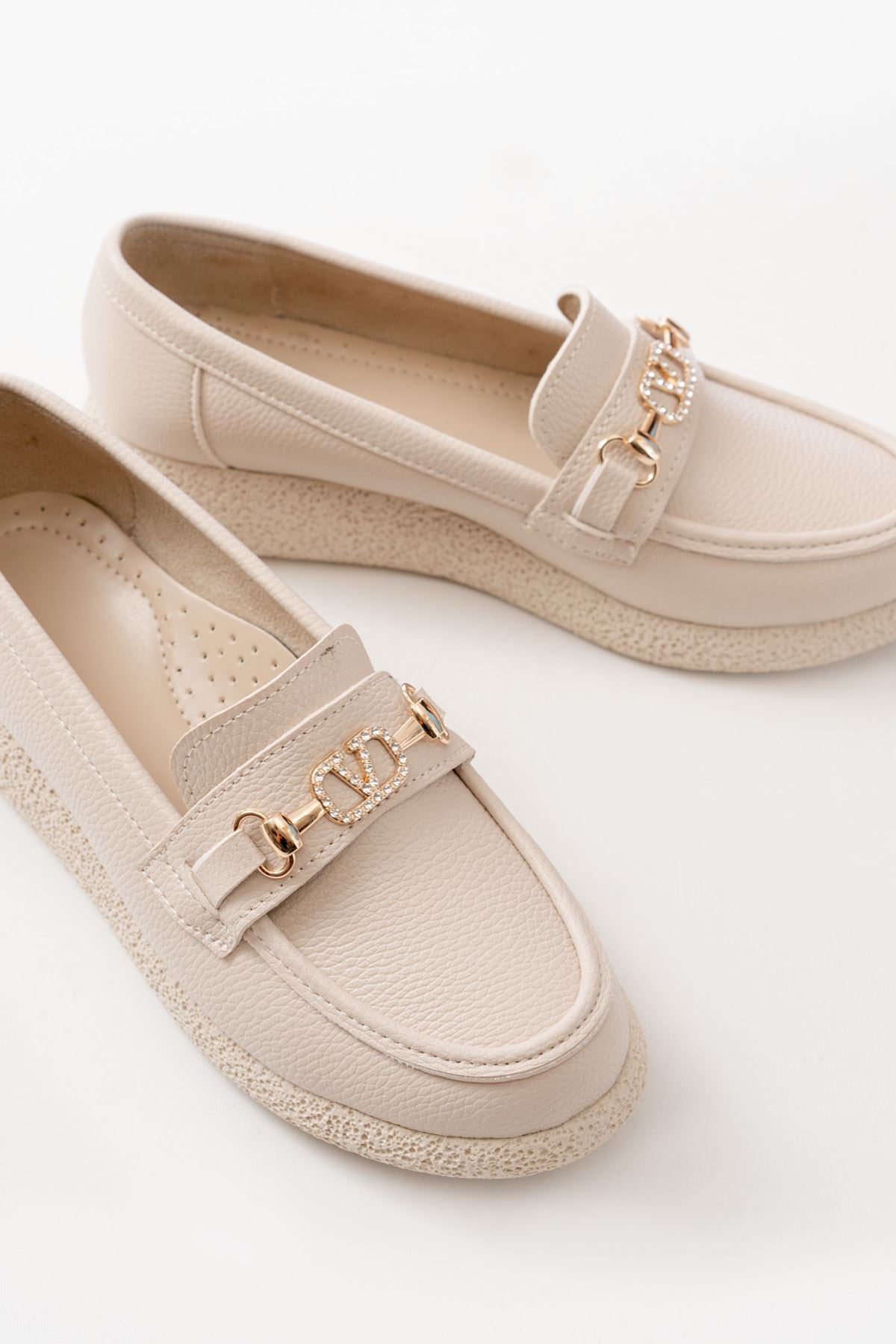 Ayakkabı Aşkı İNF-15-01 Bej Taş Aksesuarlı Günlük Kadın Ayakkabı - Ayakkabı Aşkı