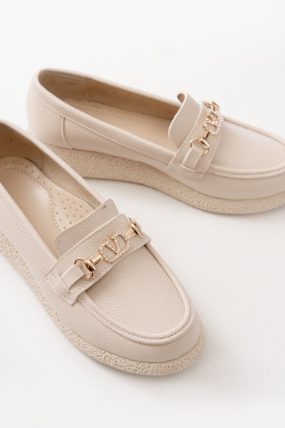 Ayakkabı Aşkı İNF-15-01 Bej Taş Aksesuarlı Günlük Kadın Ayakkabı