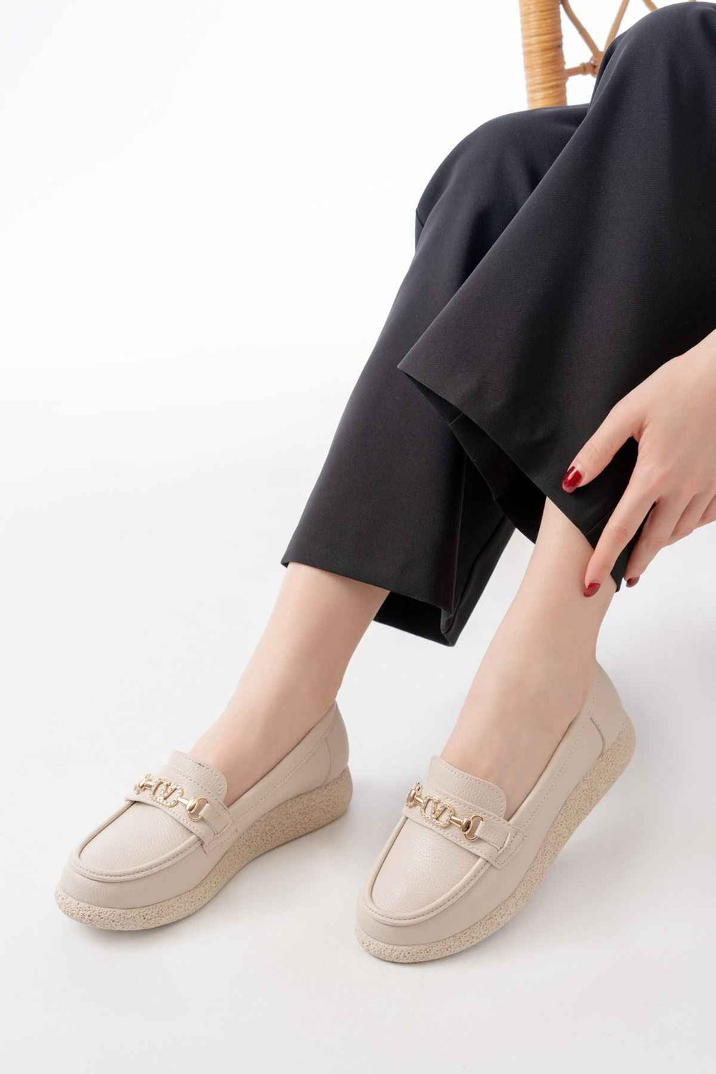 Ayakkabı Aşkı Inf-150-01 Bej Taş Aksesuarlı Günlük Kadın Ayakkabı