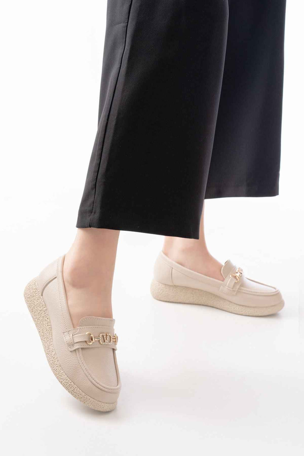 Ayakkabı Aşkı Inf-150-01 Bej Taş Aksesuarlı Günlük Kadın Ayakkabı