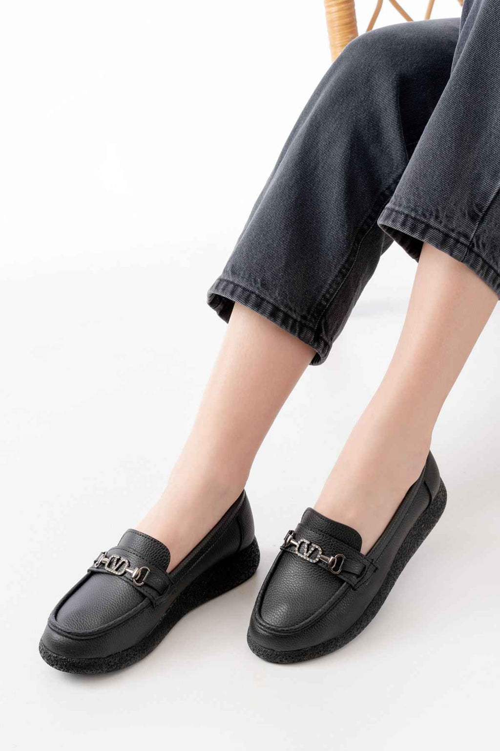 Ayakkabı Aşkı Inf-150-01 Siyah Taş Aksesuarlı Günlük Kadın Ayakkabı