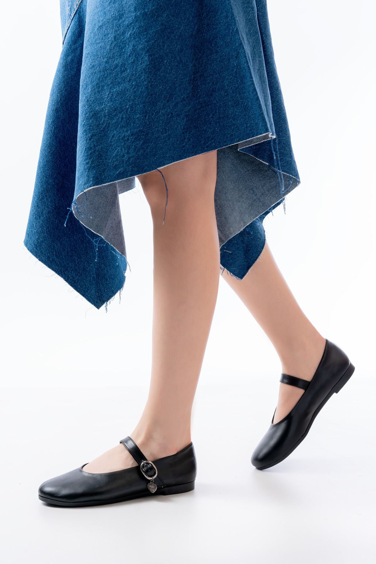Ayakkabı Aşkı İNF-324 Siyah Baretli Tokalı Günlük Kadın Babet - Ayakkabı Aşkı