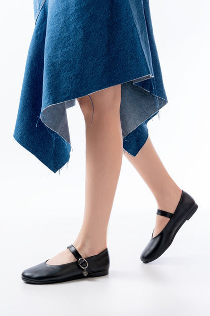 Ayakkabı Aşkı İNF-324 Siyah Baretli Tokalı Günlük Kadın Babet