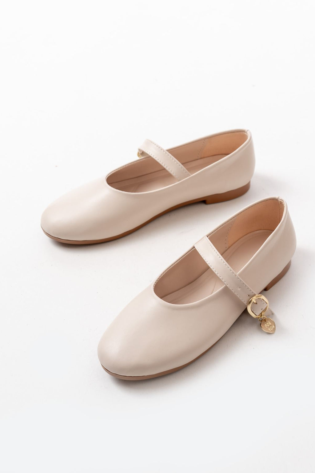 Ayakkabı Aşkı İNF-324 Bej Baretli Tokalı Günlük Kadın Babet - Ayakkabı Aşkı