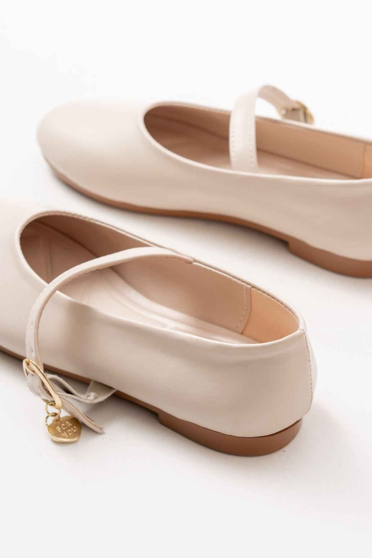 Ayakkabı Aşkı Inf-324 Bej Baretli Tokalı Günlük Kadın Babet