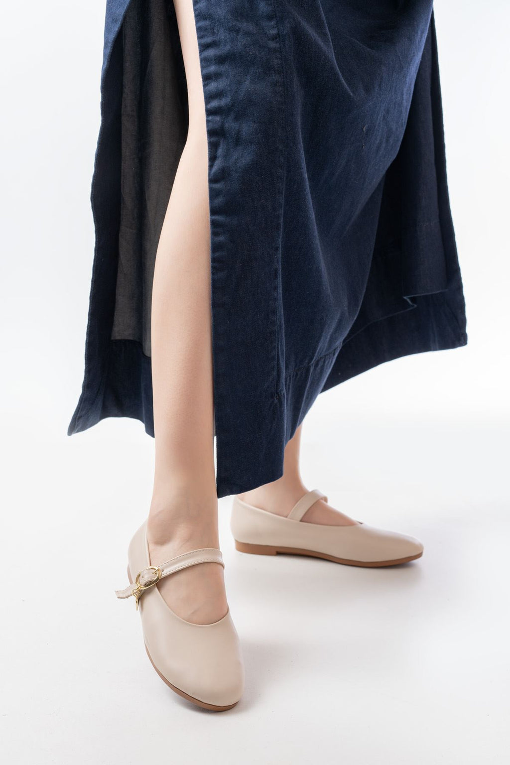 Ayakkabı Aşkı İNF-324 Bej Baretli Tokalı Günlük Kadın Babet - Ayakkabı Aşkı