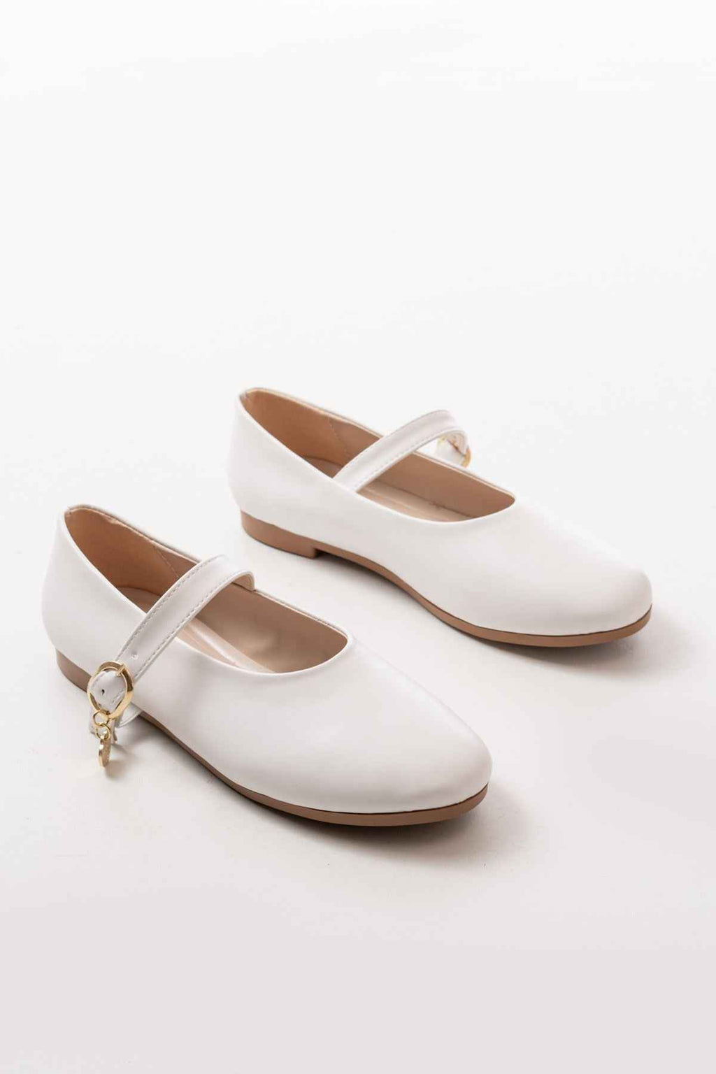 Ayakkabı Aşkı Inf-324 Beyaz Baretli Tokalı Günlük Kadın Babet