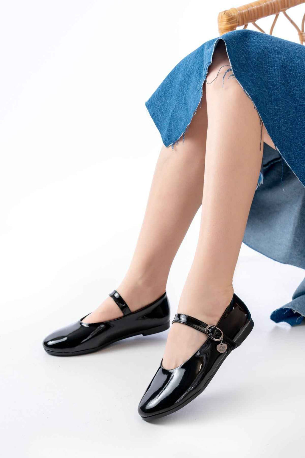 Ayakkabı Aşkı Inf-324 Siyah Rugan Baretli Tokalı Günlük Kadın Babet