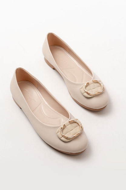 Ayakkabı Aşkı İNF-325 Bej Tokalı Aksesuarlı Günlük Kadın Babet