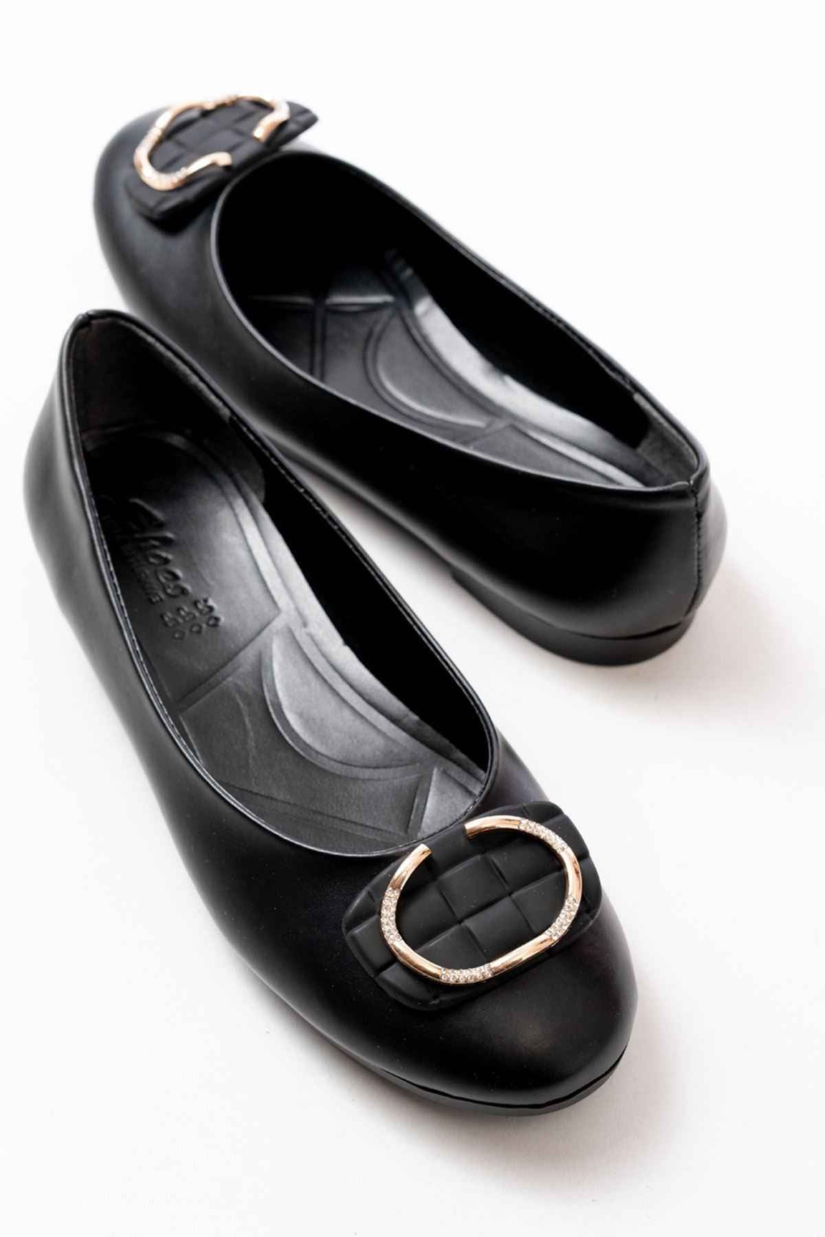 Ayakkabı Aşkı Inf-325 Siyah Tokalı Aksesuarlı Günlük Kadın Babet