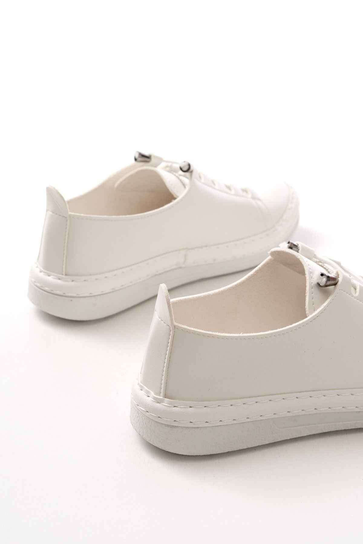 Ayakkabı Aşkı Mk-9026 Beyaz Bağcıklı  Taş Aksesuarlı Günlük Spor Ayakkabı