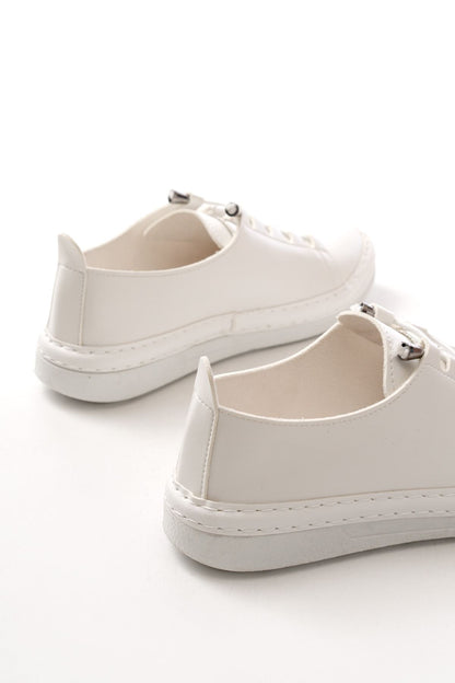 Ayakkabı Aşkı Beyaz Bağcıklı Taş Aksesuarlı Günlük Spor Ayakkabı