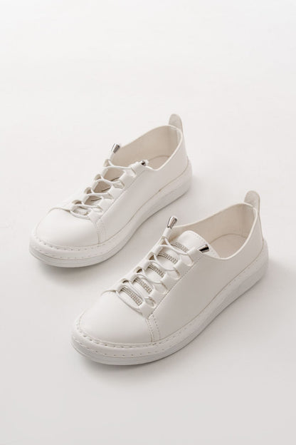 Ayakkabı Aşkı Beyaz Bağcıklı Taş Aksesuarlı Günlük Spor Ayakkabı