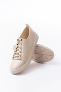 Ayakkabı Aşkı Bej Bağcıklı Taş Aksesuarlı Günlük Spor Ayakkabı - Ayakkabı Aşkı