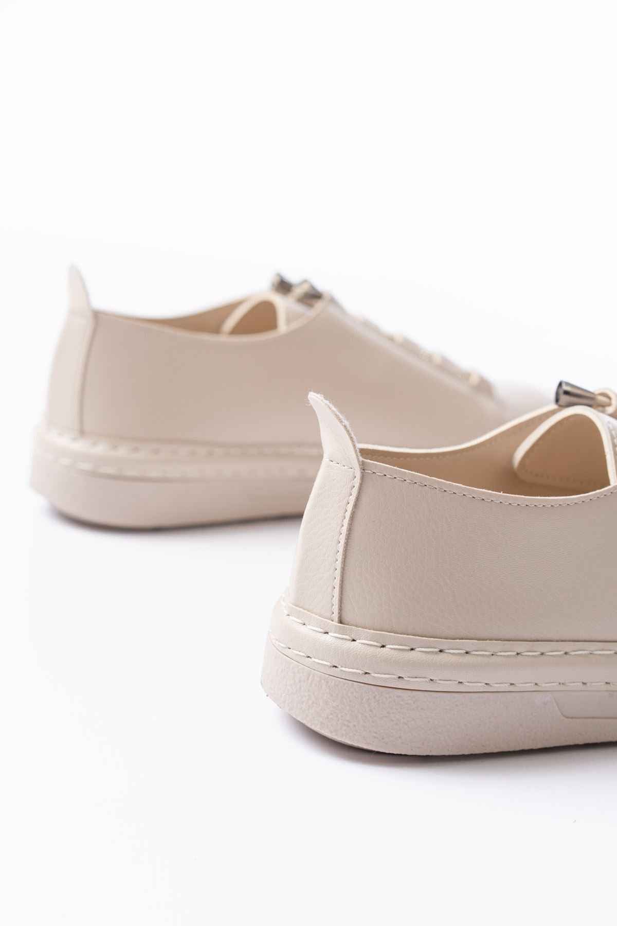 Ayakkabı Aşkı Mk-9026 Bej Bağcıklı  Taş Aksesuarlı Günlük Spor Ayakkabı