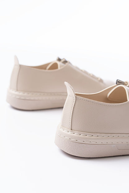 Ayakkabı Aşkı Bej Bağcıklı Taş Aksesuarlı Günlük Spor Ayakkabı