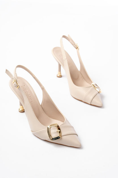 Ayakkabı Aşkı İNF-1151 Bej Günlük Arkası Açık Topuklu Bayan Ayakkabı