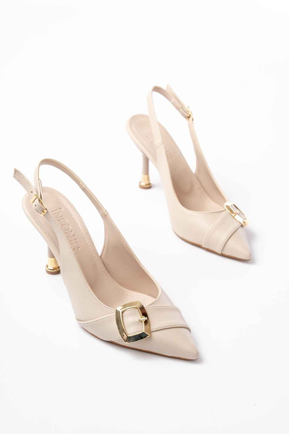 Ayakkabı Aşkı Inf-1151 Bej Günlük Arkası Açık Topuklu Bayan Ayakkabı