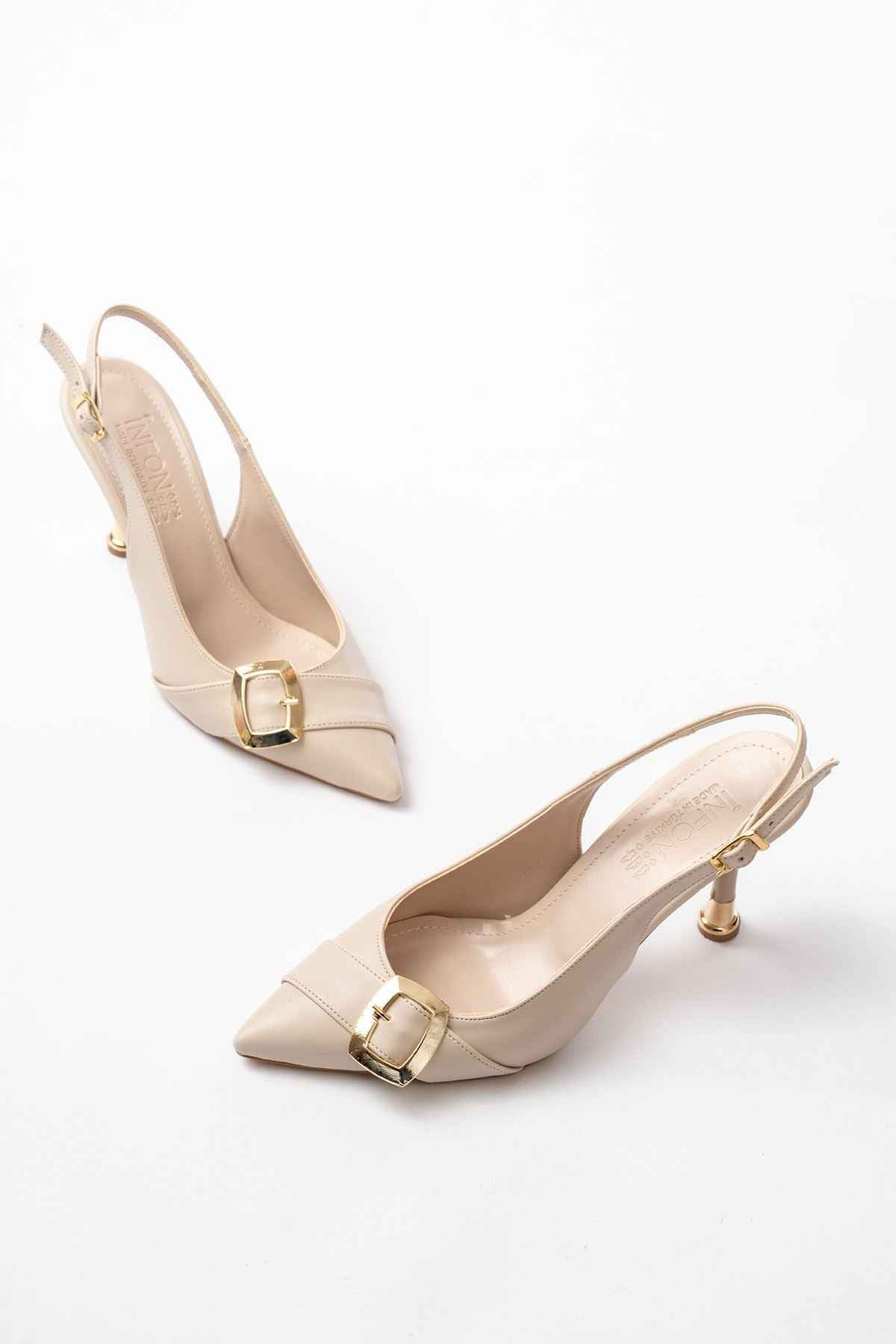 Ayakkabı Aşkı Inf-1151 Bej Günlük Arkası Açık Topuklu Bayan Ayakkabı