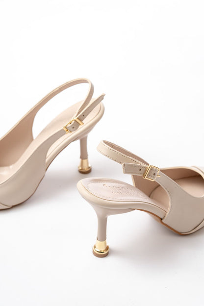 Ayakkabı Aşkı İNF-1151 Bej Günlük Arkası Açık Topuklu Bayan Ayakkabı