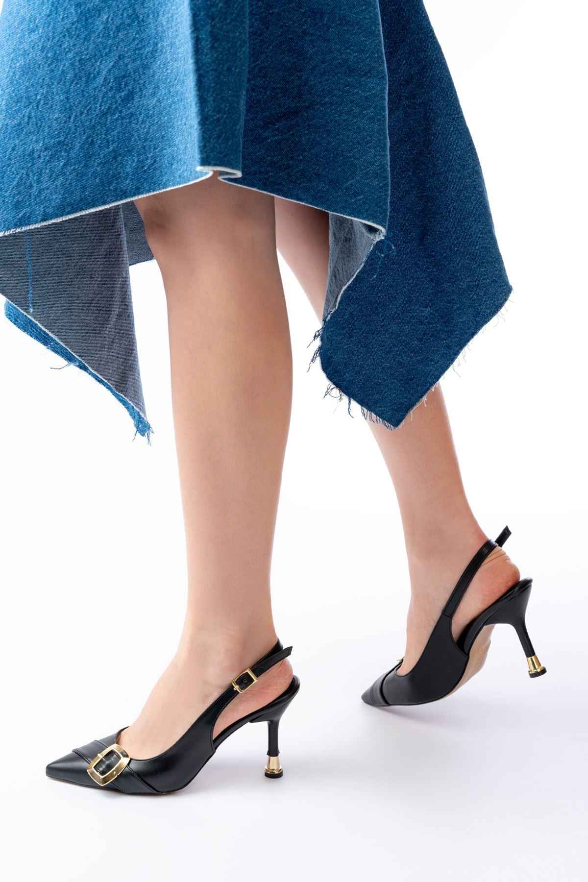 Ayakkabı Aşkı Inf-1151 Siyah Günlük Arkası Açık Topuklu Bayan Ayakkabı