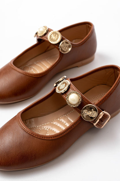 Ayakkabı Aşkı İNF-6363 Taba Baret Tokalı Günlük Bayan Ayakkabı