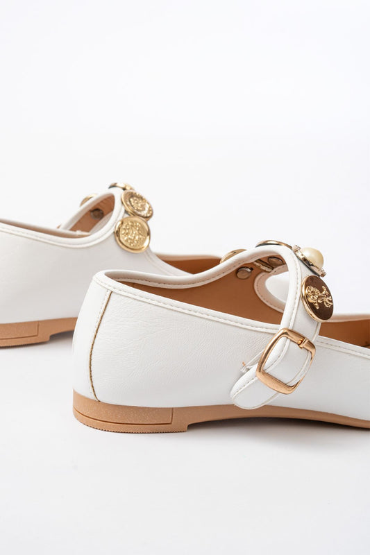 Ayakkabı Aşkı İNF-6363 Beyaz Baret Tokalı Günlük Bayan Ayakkabı