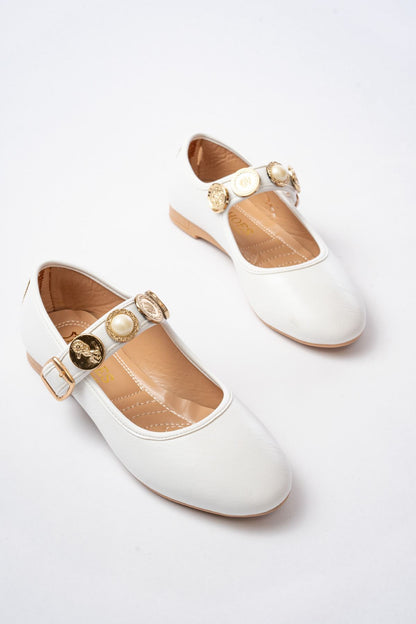 Ayakkabı Aşkı İNF-6363 Beyaz Baret Tokalı Günlük Bayan Ayakkabı