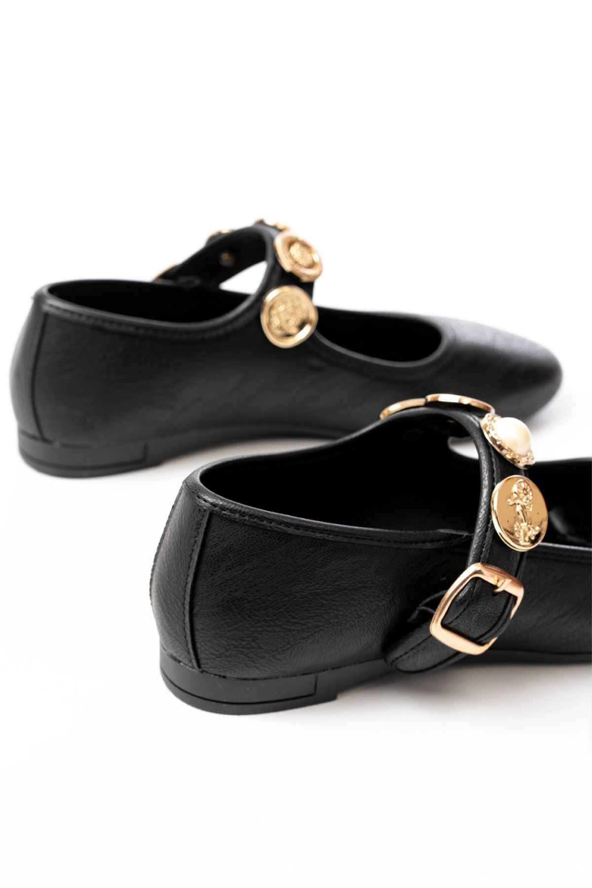 Ayakkabı Aşkı Inf-6363 Siyah Baret Tokalı Günlük Bayan Ayakkabı