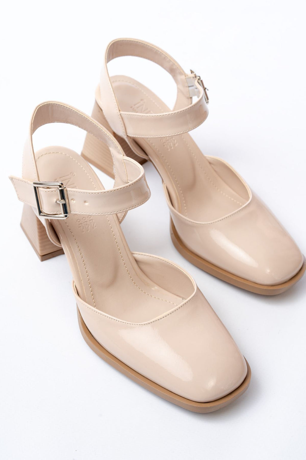 Ayakkabı Aşkı İNF-40450 Bej Rugan Günlük Arkası Açık Topuklu Bayan Ayakkabı - Ayakkabı Aşkı