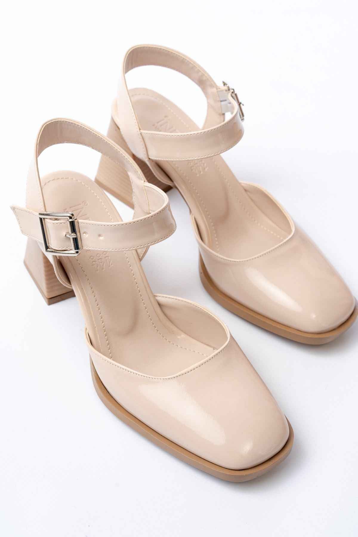 Ayakkabı Aşkı Inf-40450 Bej Rugan Günlük Arkası Açık Topuklu Bayan Ayakkabı