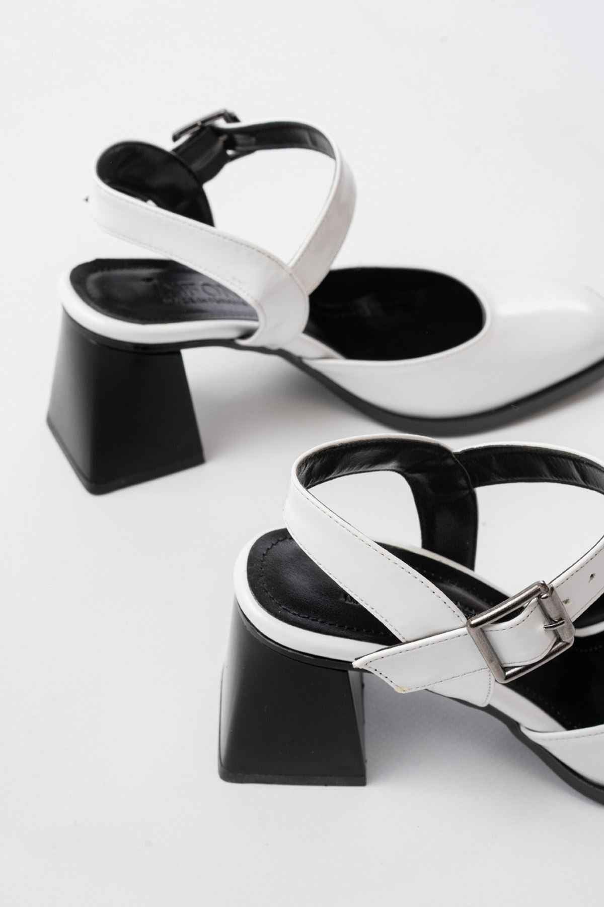 Ayakkabı Aşkı Inf-40450 Beyaz Rugan Günlük Arkası Açık Topuklu Bayan Ayakkabı