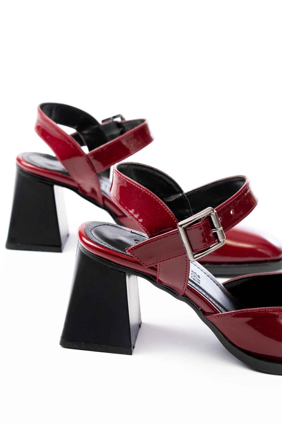 Ayakkabı Aşkı Inf-40450 Bordo Rugan Günlük Arkası Açık Topuklu Bayan Ayakkabı