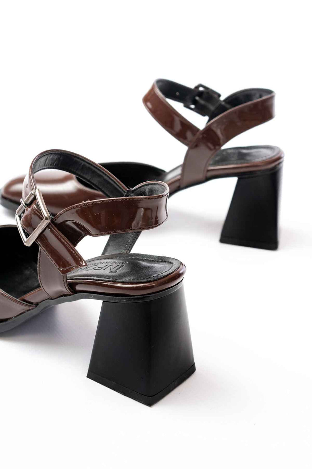 Ayakkabı Aşkı Inf-40450 Kahve Rugan Günlük Arkası Açık Topuklu Bayan Ayakkabı