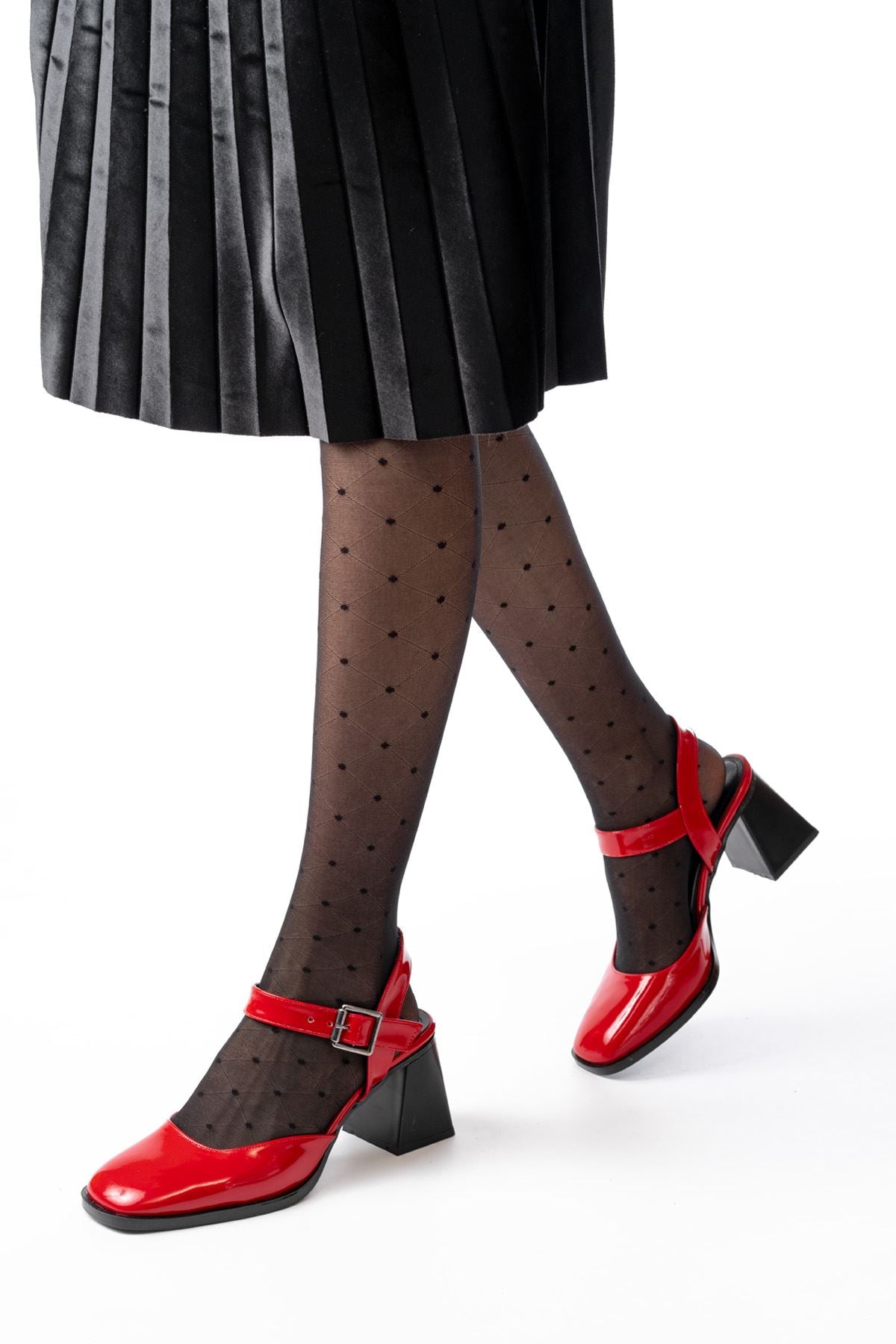 Ayakkabı Aşkı İNF-40450 Kırmızı Rugan Günlük Arkası Açık Topuklu Bayan Ayakkabı - Ayakkabı Aşkı