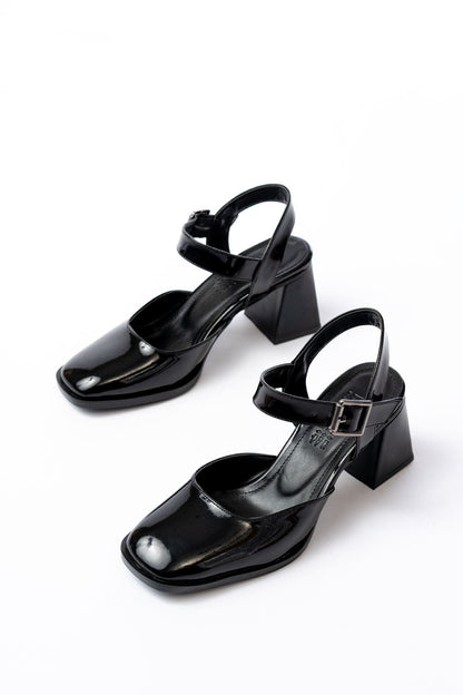 Ayakkabı Aşkı İNF-40450 Siyah Rugan Günlük Arkası Açık Topuklu Bayan Ayakkabı