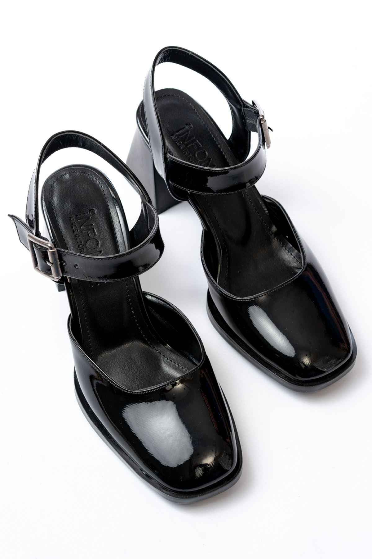 Ayakkabı Aşkı Inf-40450 Siyah Rugan Günlük Arkası Açık Topuklu Bayan Ayakkabı