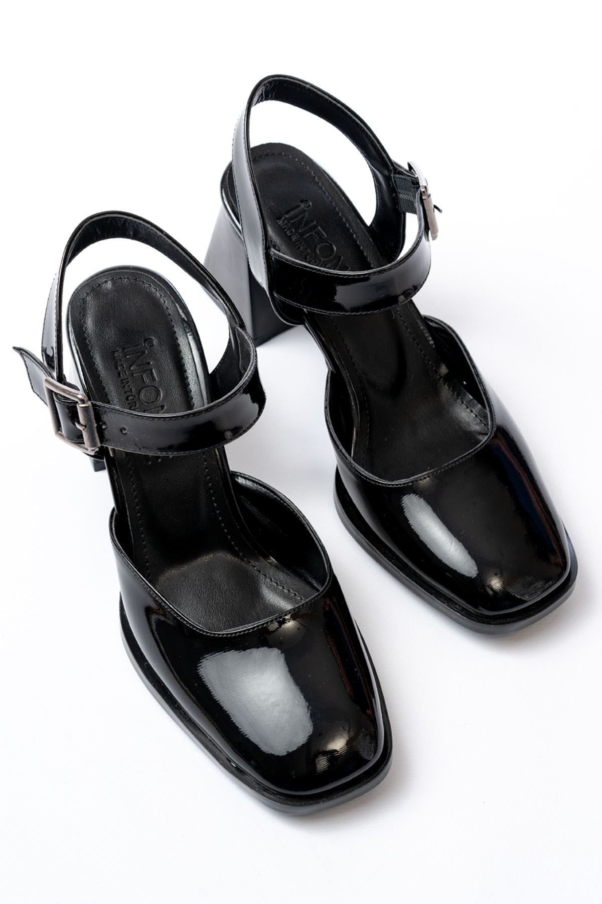 Ayakkabı Aşkı İNF-40450 Siyah Rugan Günlük Arkası Açık Topuklu Bayan Ayakkabı