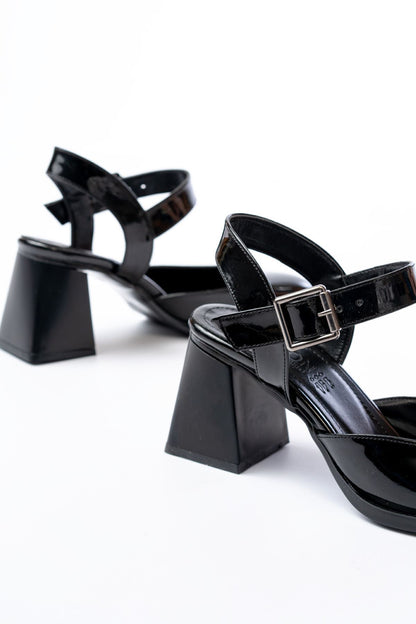 Ayakkabı Aşkı İNF-40450 Siyah Rugan Günlük Arkası Açık Topuklu Bayan Ayakkabı