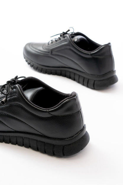 Ayakkabı Aşkı Siyah Bağcıklı Desenli Günlük Spor Ayakkabı