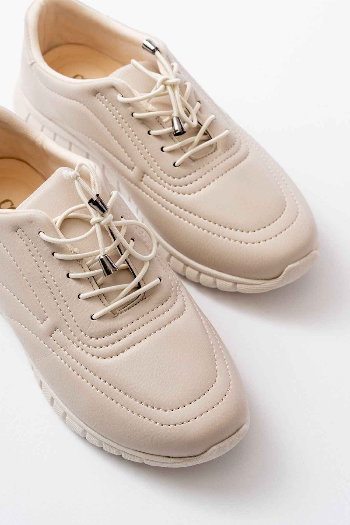 Ayakkabı Aşkı K-504 Bej Bağcıklı Desenli Günlük Spor Ayakkabı