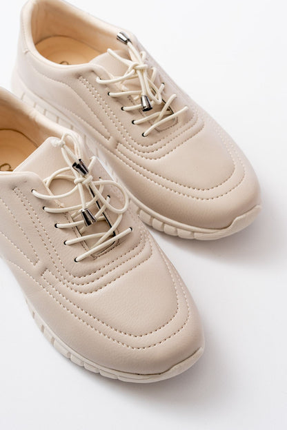 Ayakkabı Aşkı Bej Bağcıklı Desenli Günlük Spor Ayakkabı